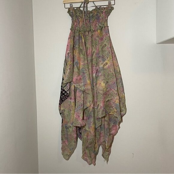 Boho 100% Silk Halterneck High Low Dress Free Size - Picture 6 of 8